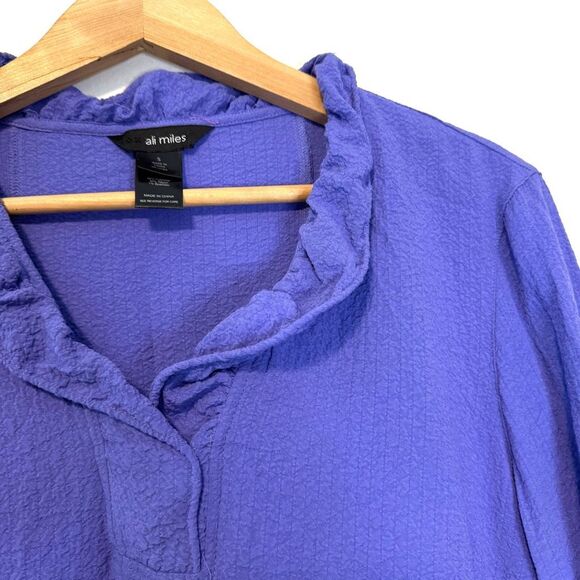 Ali Miles Ruffle Neck Purple Blouse Size Small - Picture 9 of 9